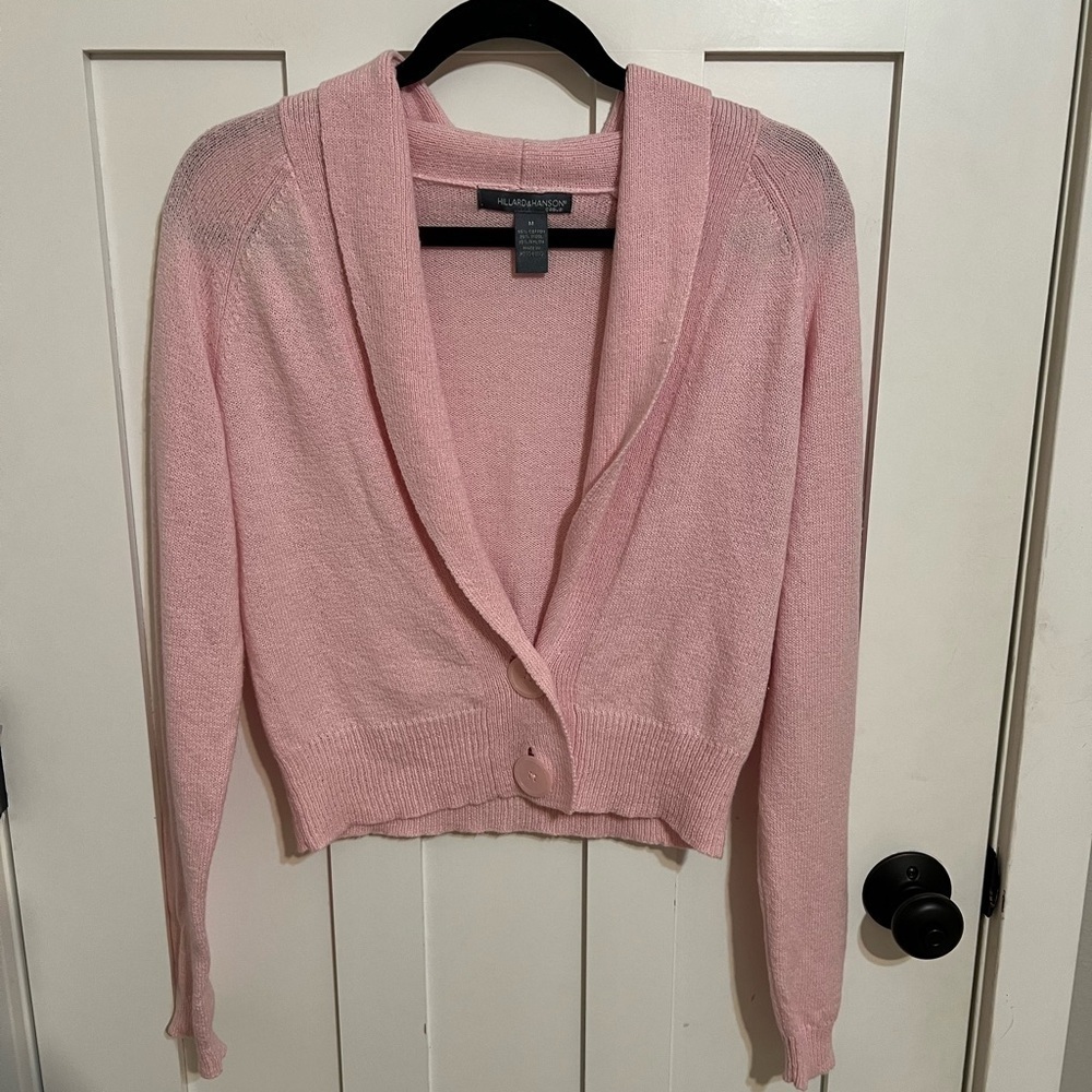 Hillard Hanson Casual Women's M Wool Blend Button Up Cardigan Coquette Baby Pink